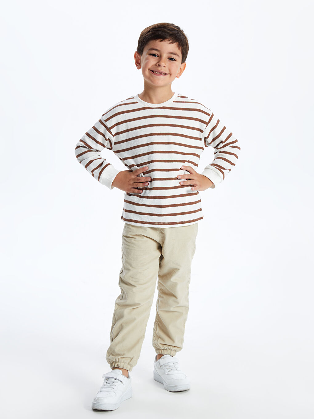 LCW Kids Bej Bisiklet Yaka Çizgili Erkek Çocuk Sweatshirt - 2