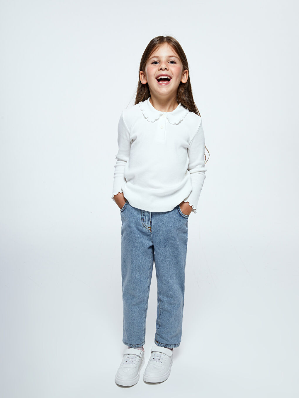 LCW Kids Mavi Beli Lastikli Basic Kız Bebek Jean Pantolon