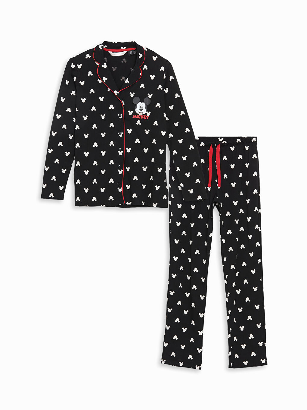 LCW DREAM Siyah Gömlek Yaka Mickey Mouse Baskılı Kadın Pijama Takımı