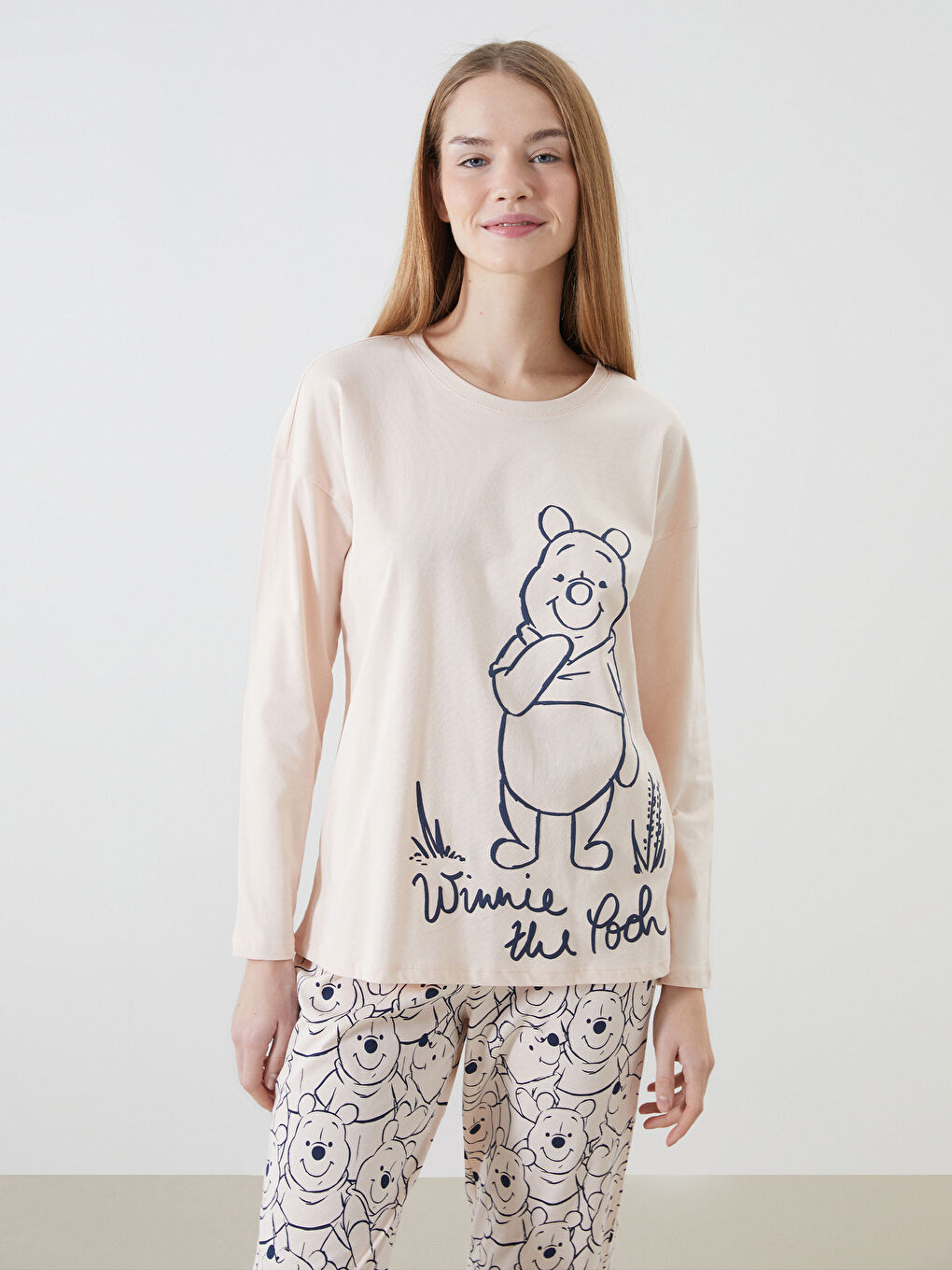 LCW DREAM Pembe Bisiklet Yaka Winnie the Pooh Baskılı Kadın Pijama Takımı - 1