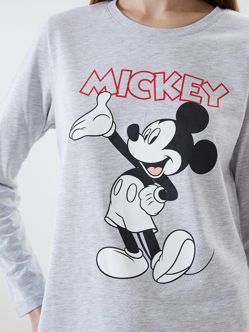 LCW DREAM Gri Bisiklet Yaka Mickey Mouse Baskılı Kadın Pijama Takımı - 2