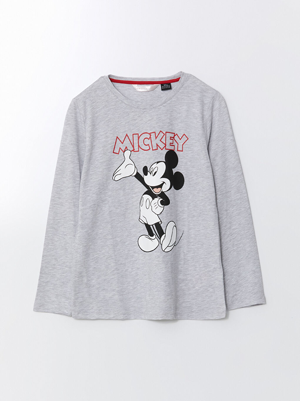 LCW DREAM Gri Melanj Baskılı Bisiklet Yaka Mickey Mouse Baskılı Kadın Pijama Takımı - 1