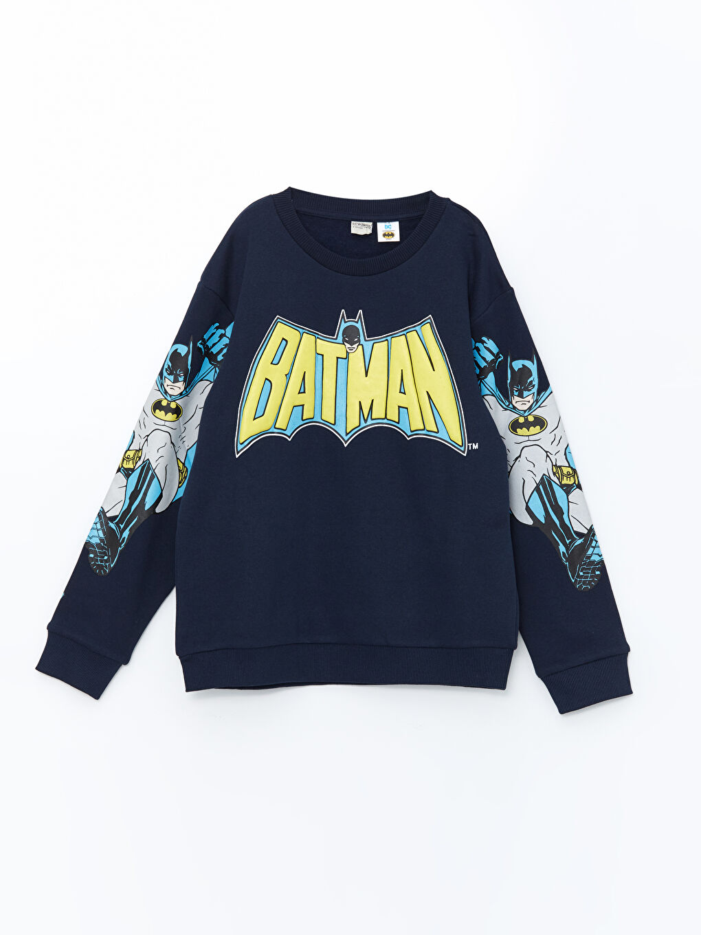 Lacivert Bisiklet Yaka Batman Baskılı Erkek Çocuk Sweatshirt
