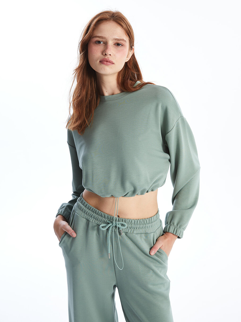 XSIDE ACTIVE Pastel Yeşil Bisiklet Yaka Düz Oversize Kadın Sweatshirt