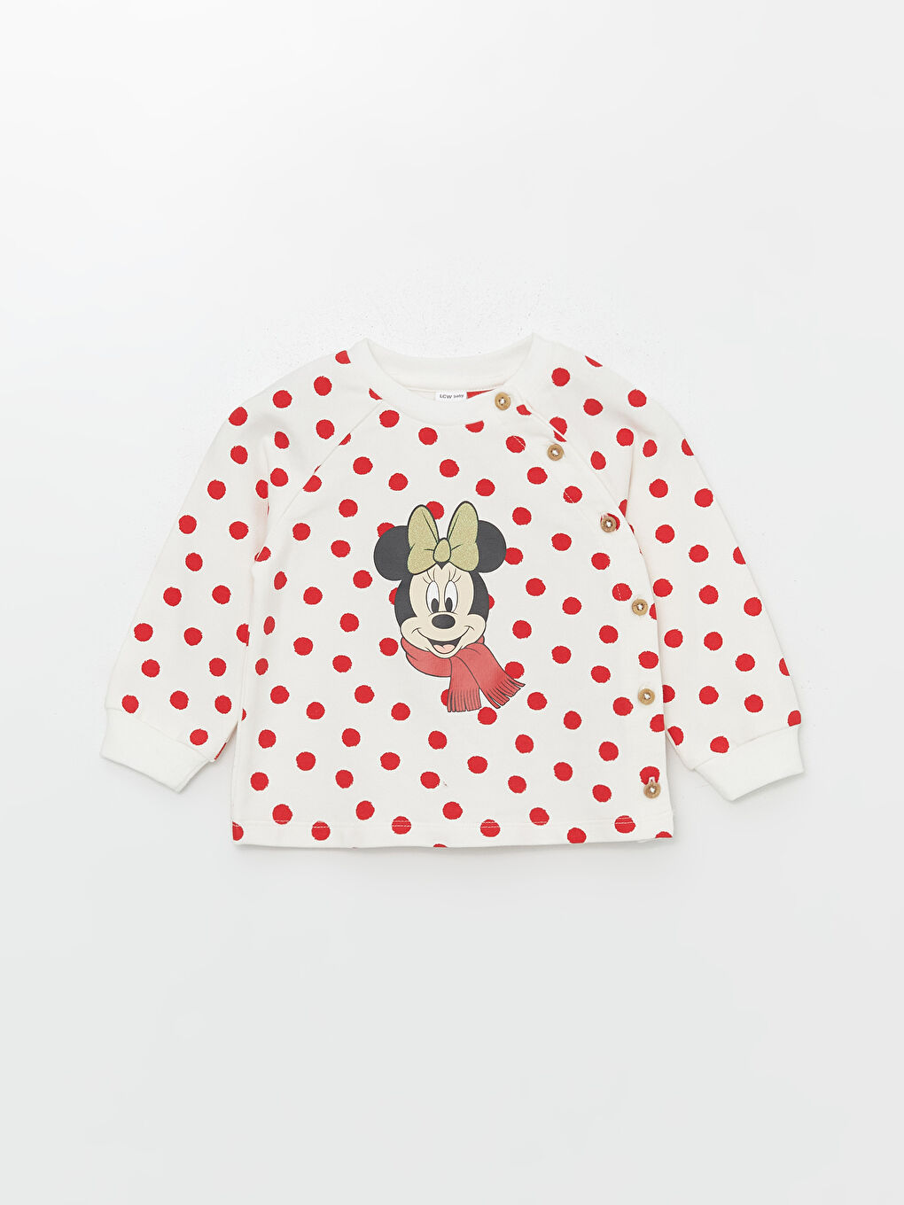 LCW baby Ekru Baskılı Bisiklet Yaka Minnie Mouse Baskılı Kız Bebek Sweatshirt ve Tayt 2'li Takım - 1