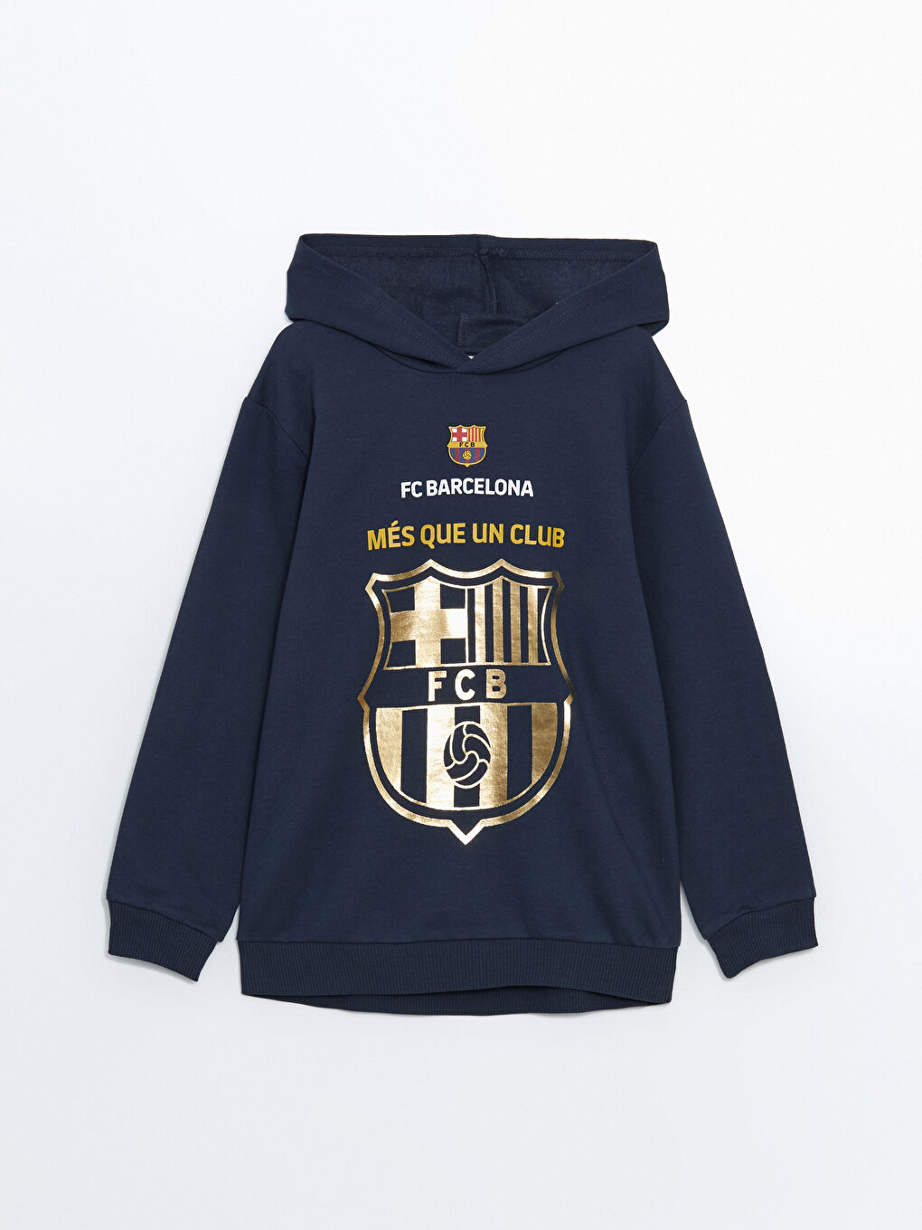 LCW Kids Lacivert Kapüşonlu Barcelona Baskılı Erkek Çocuk Sweatshirt