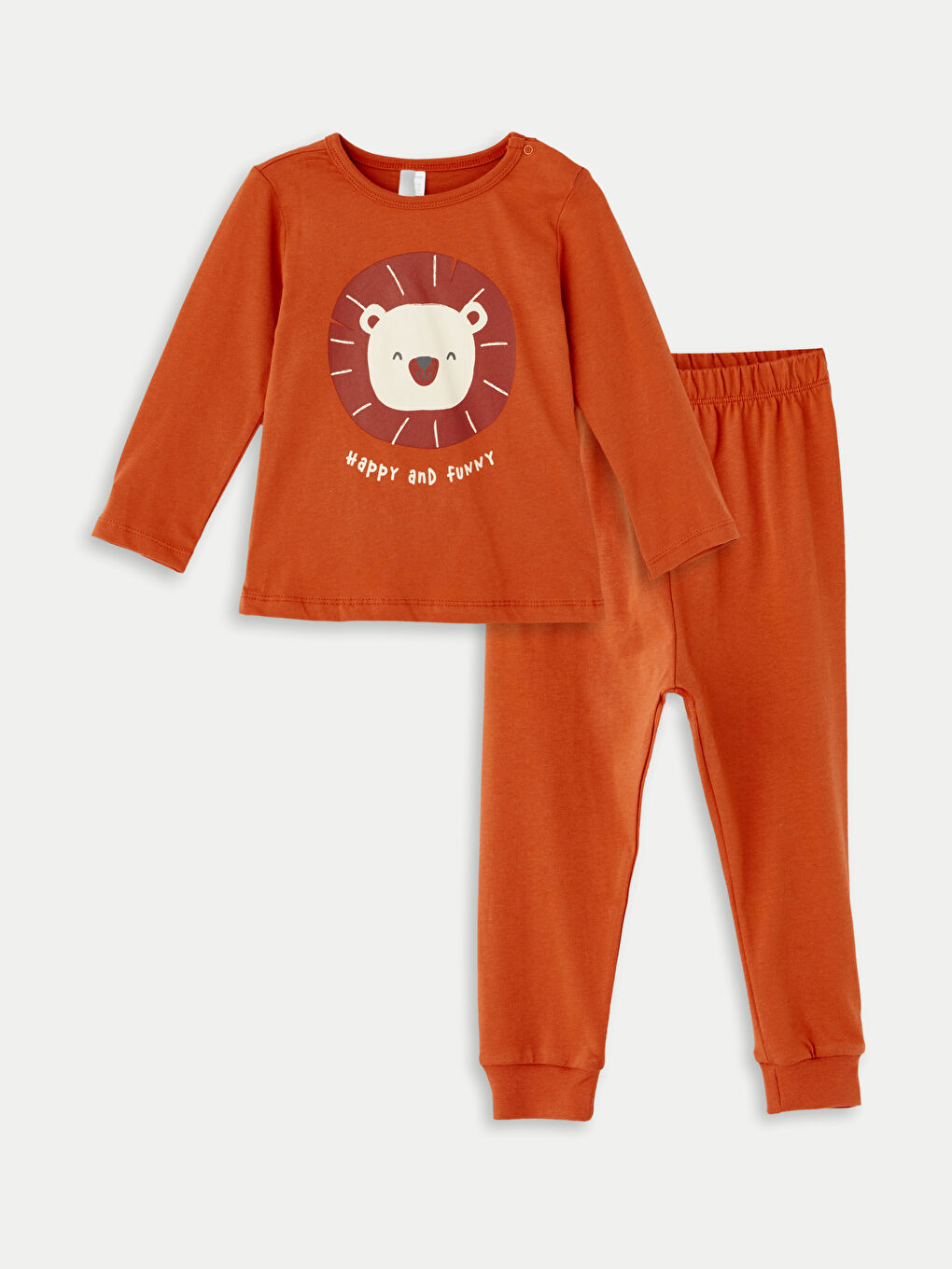 Kahverengi Bisiklet Yaka Uzun Kollu Baskılı Erkek Bebek Pijama Takımı