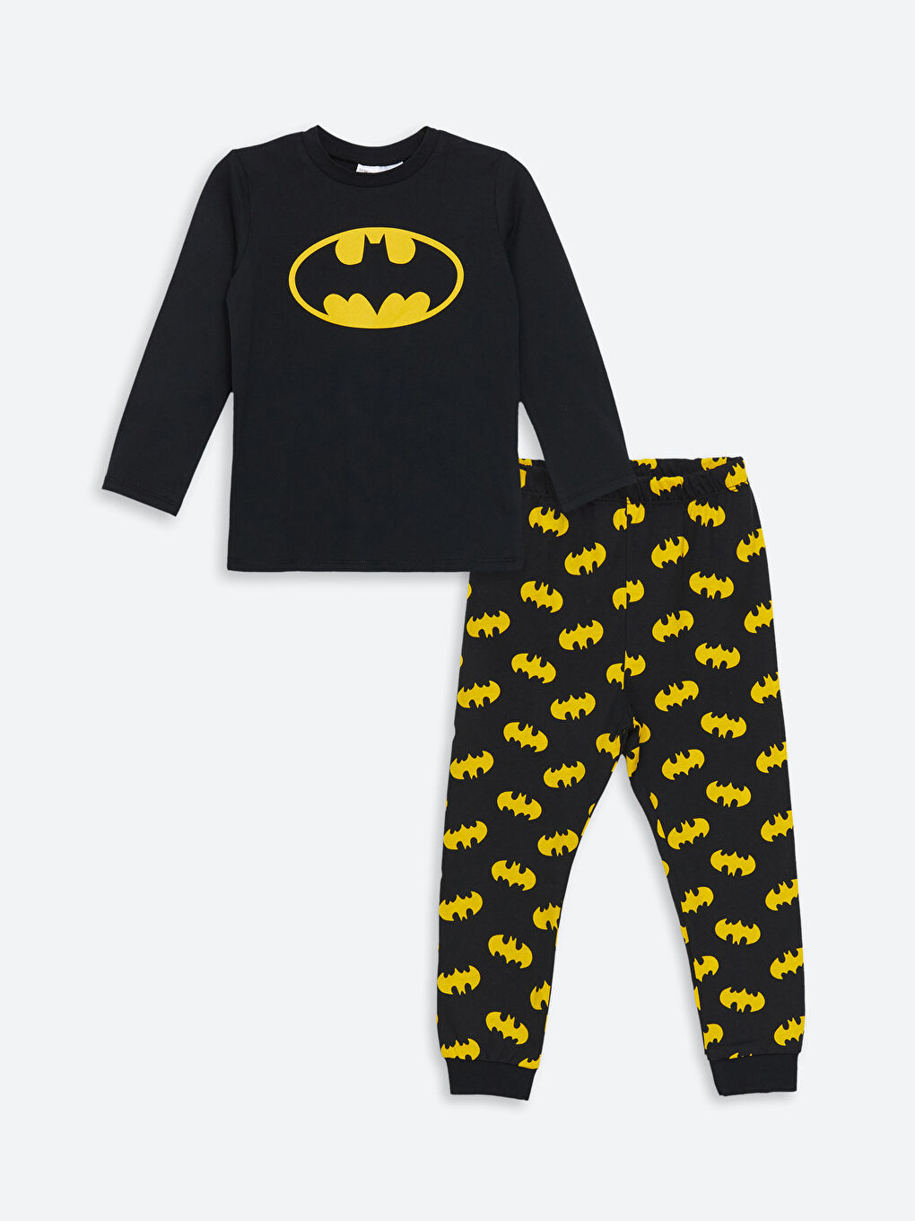 LCW baby Yeni Siyah Bisiklet Yaka Uzun Kollu Batman Baskılı Erkek Bebek Pijama Takımı