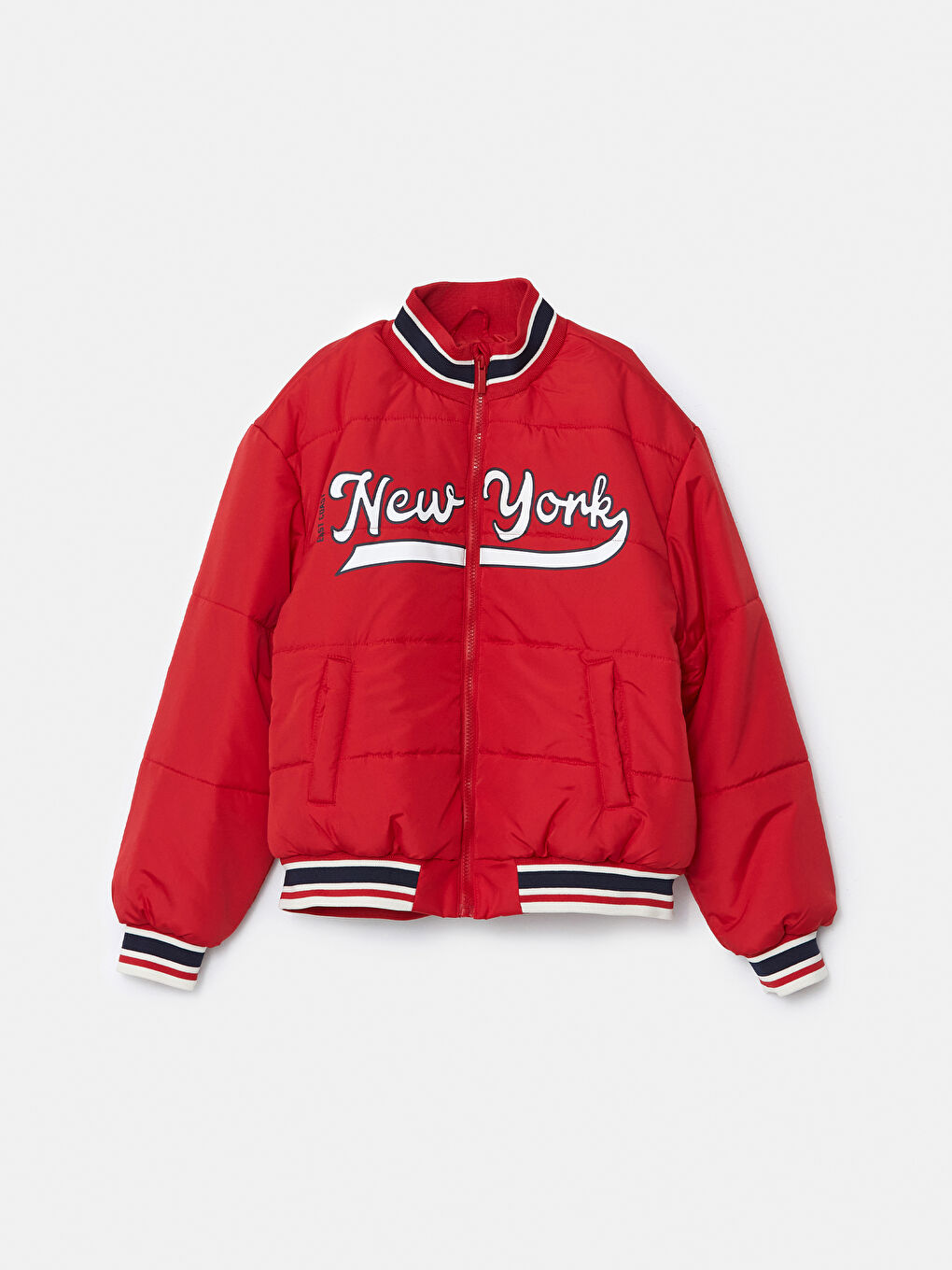 LCW Kids Kırmızı New York Baskılı Kız Çocuk Bomber Mont - 1