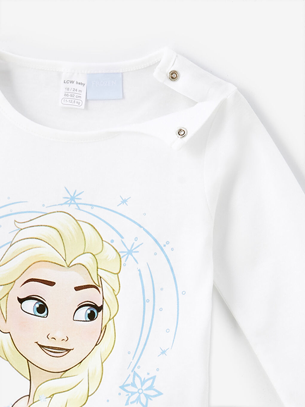 Beyaz Elsa Baskılı Kız Bebek Pijama Üst-2