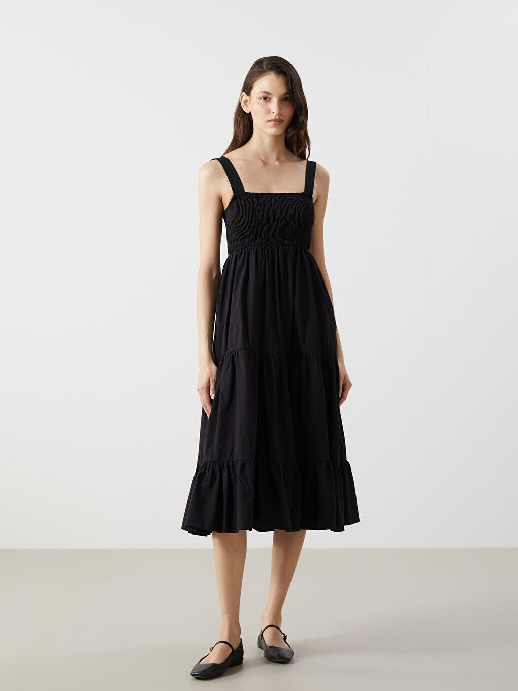 Robe Longue Unie à Fines Bretelles pour Femmes à Col Carré