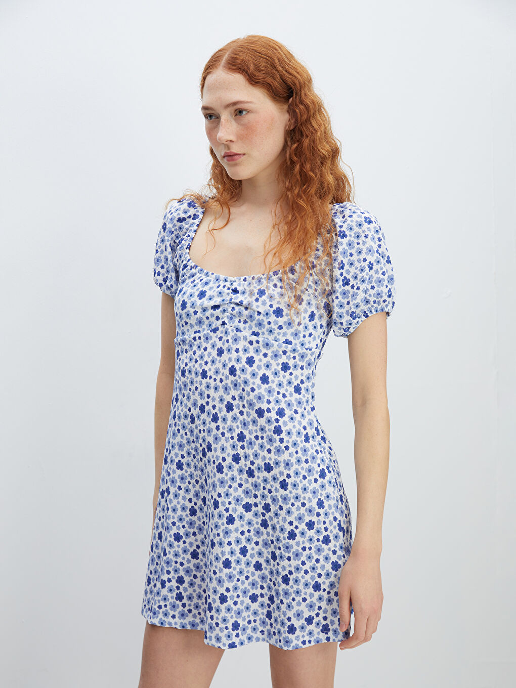 Square Collar Floral Women's Dress -W4EO14Z8-SZK