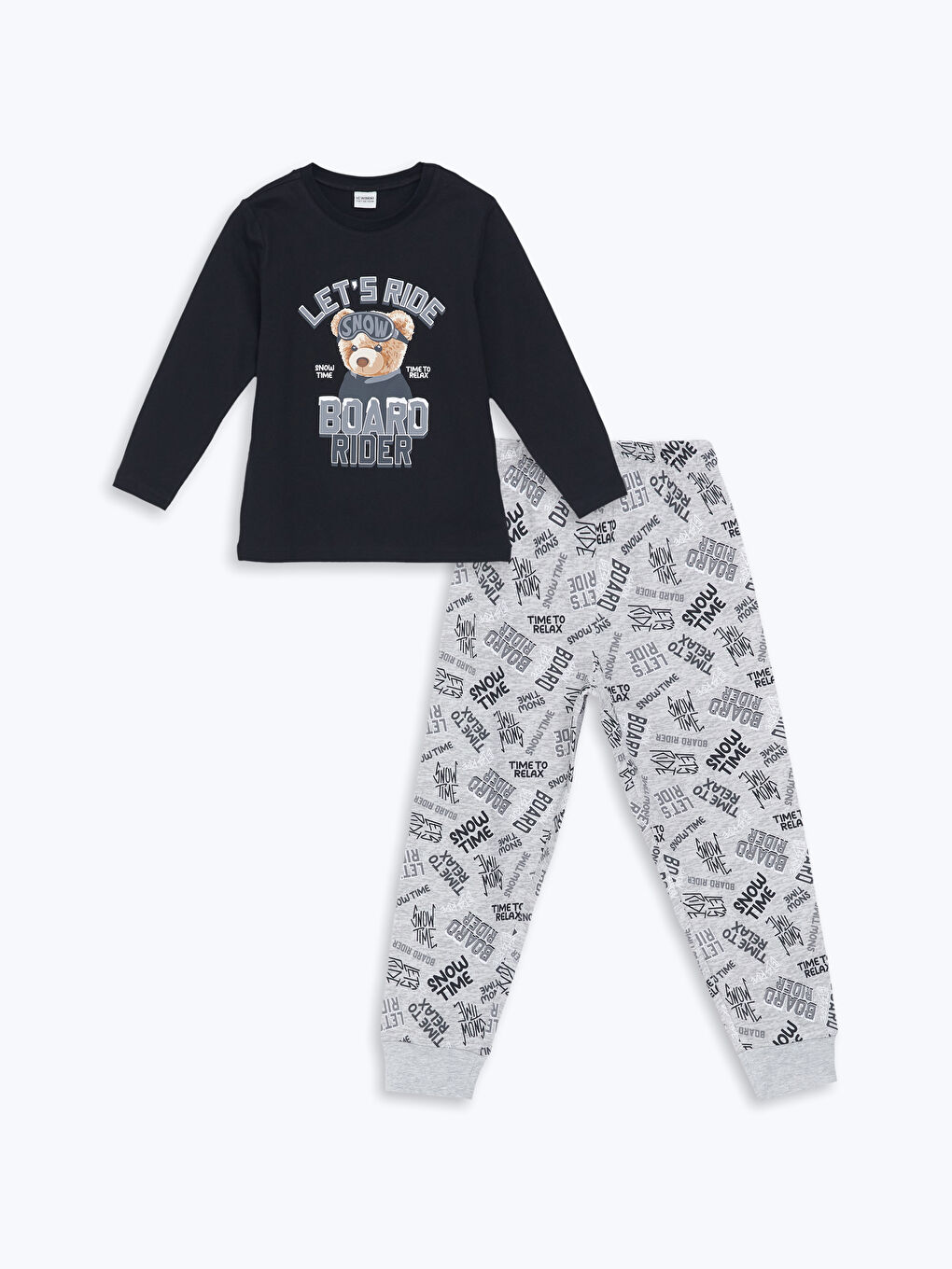 LCW Kids Yeni Siyah Bisiklet Yaka Erkek Çocuk Pijama Takımı