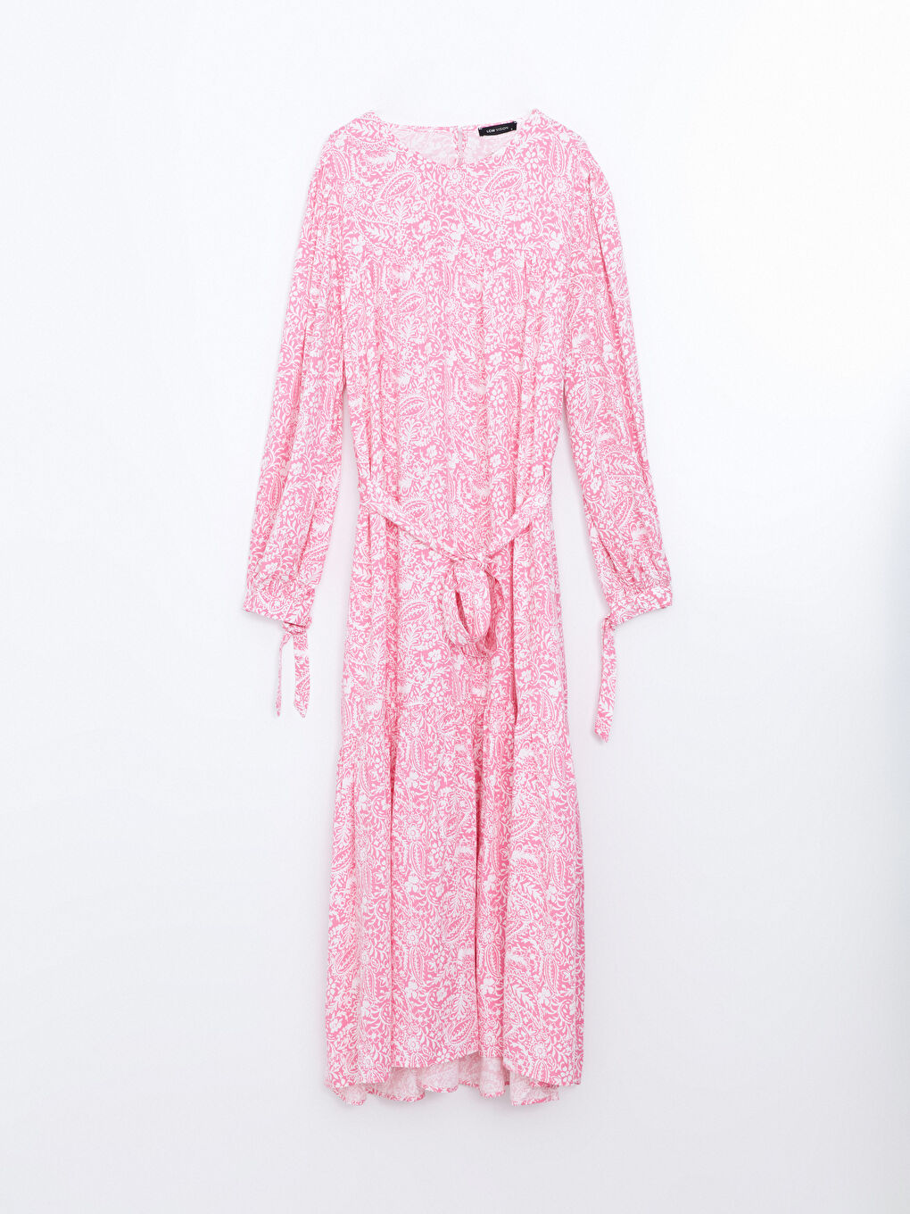 فستان نسائي زهري برقبة دائرية-4