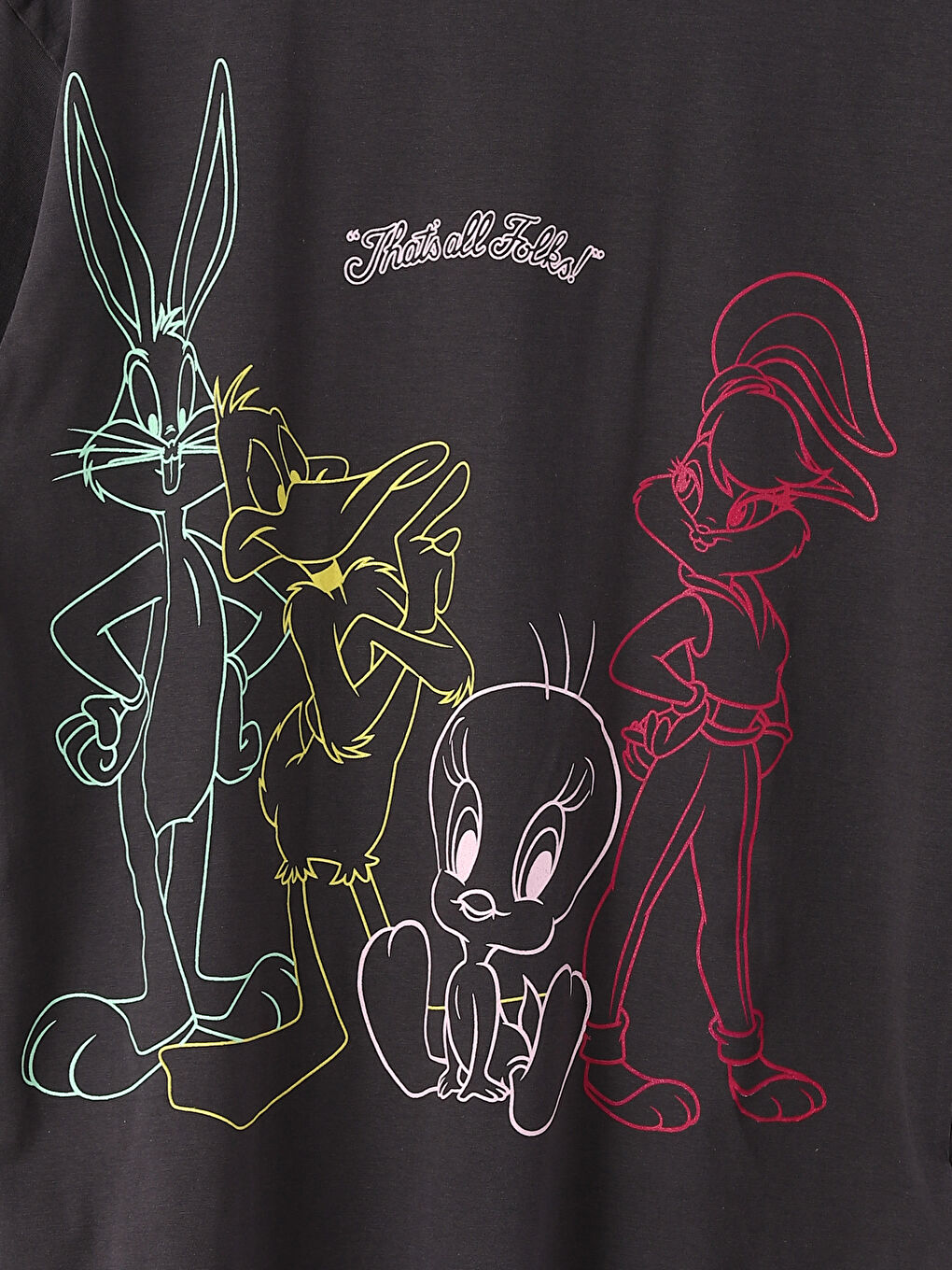 تي شيرت واسع كم قصير مطبوع ياقة دائرية للسيدات باغز باني-2