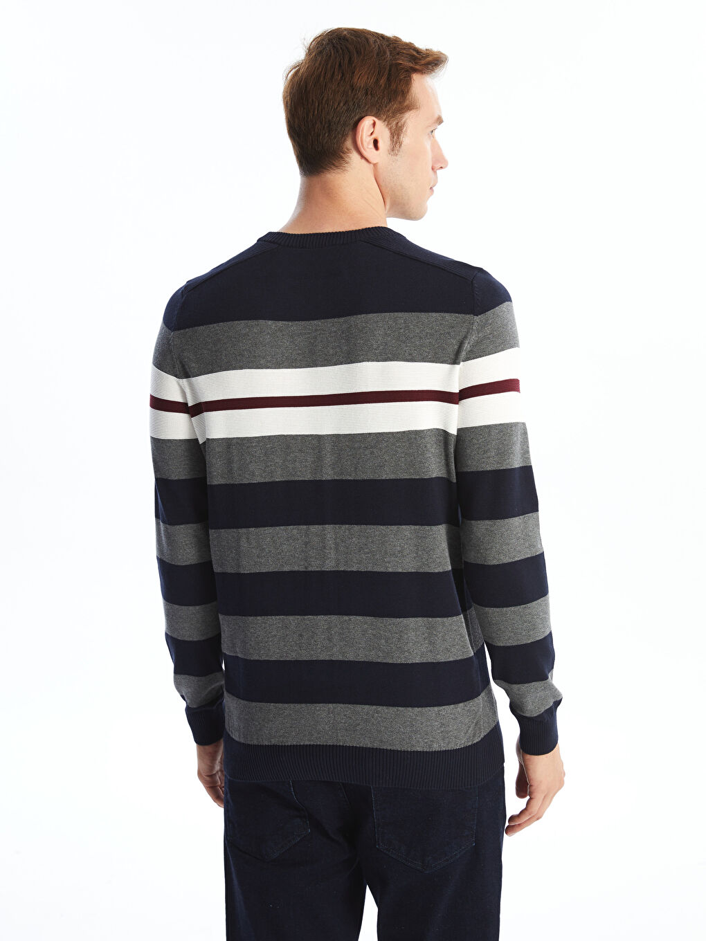 LCWAIKIKI Classic Crew Neck Long Sleeve Striped Men's Knitwear Sweater -W4EO62Z8-NOO