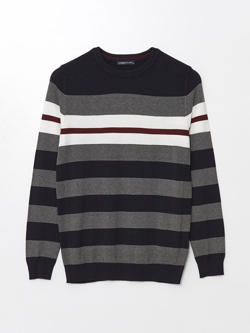 LCWAIKIKI Classic Crew Neck Long Sleeve Striped Men's Knitwear Sweater -W4EO62Z8-NOO
