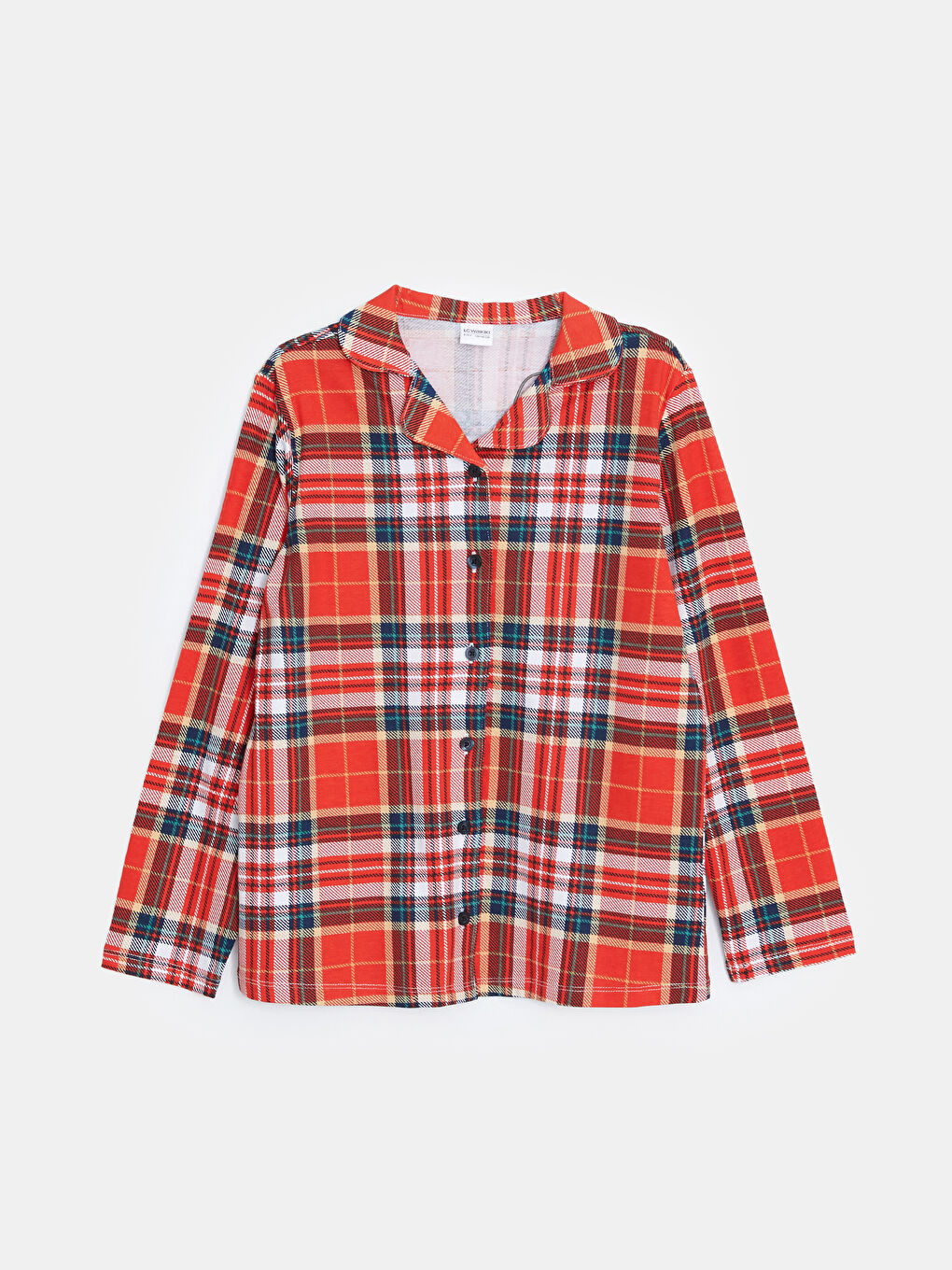 Kırmızı Gömlek Yaka Ekose Kız Çocuk Pijama Üst