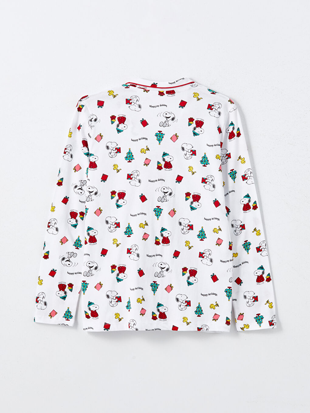 Ekru Gömlek Yaka Yılbaşı Temalı Kadın Pijama Üst-1