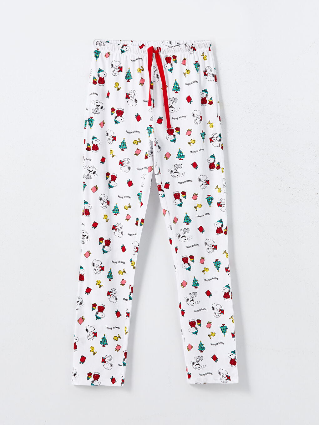 Ekru Snoopy Baskılı Yılbaşı Temalı Kadın Pijama Altı