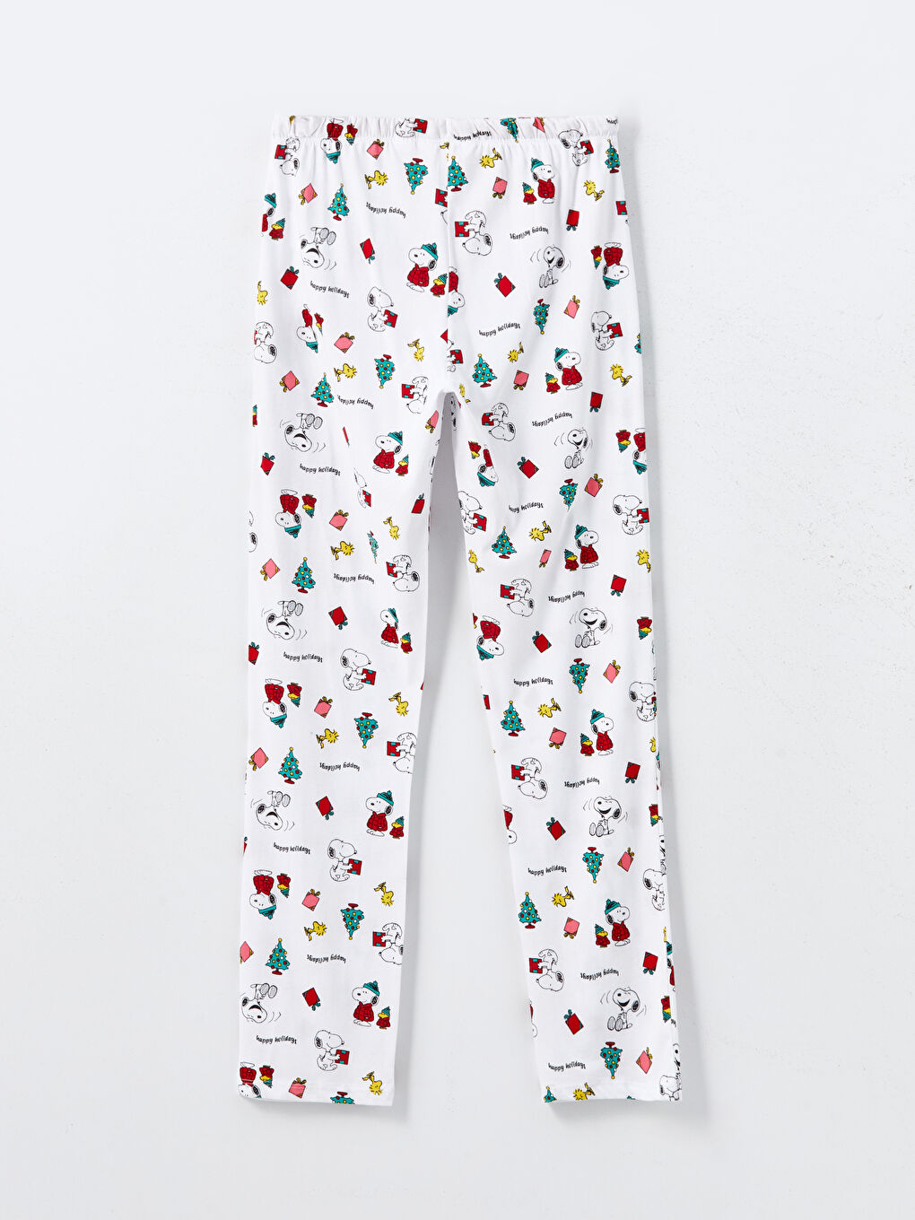 Ekru Snoopy Baskılı Yılbaşı Temalı Kadın Pijama Altı-1
