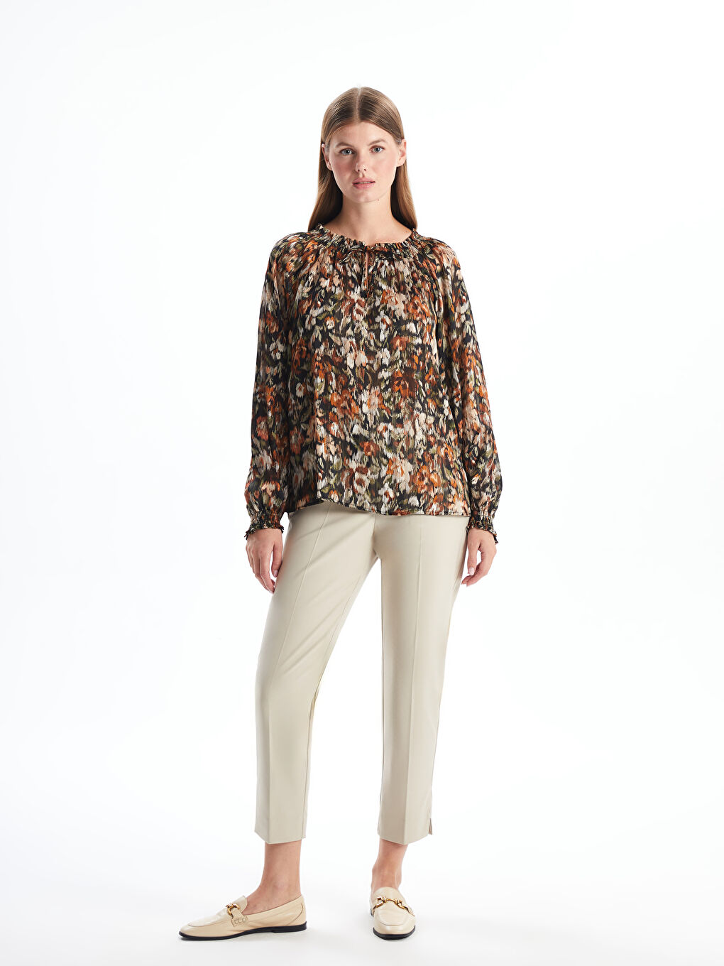 LCWAIKIKI Classic Tie Neck Patterned Women's Blouse -W4EP21Z8-F9C