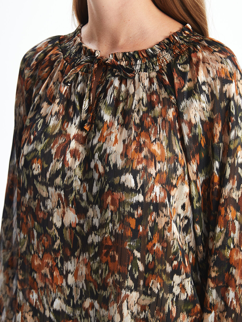 LCWAIKIKI Classic Tie Neck Patterned Women's Blouse -W4EP21Z8-F9C