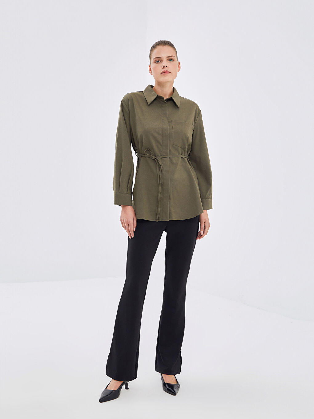 LCW Modest Women's Trousers with Elastic Waist and Flared Leg -W4EP34Z8-RQL