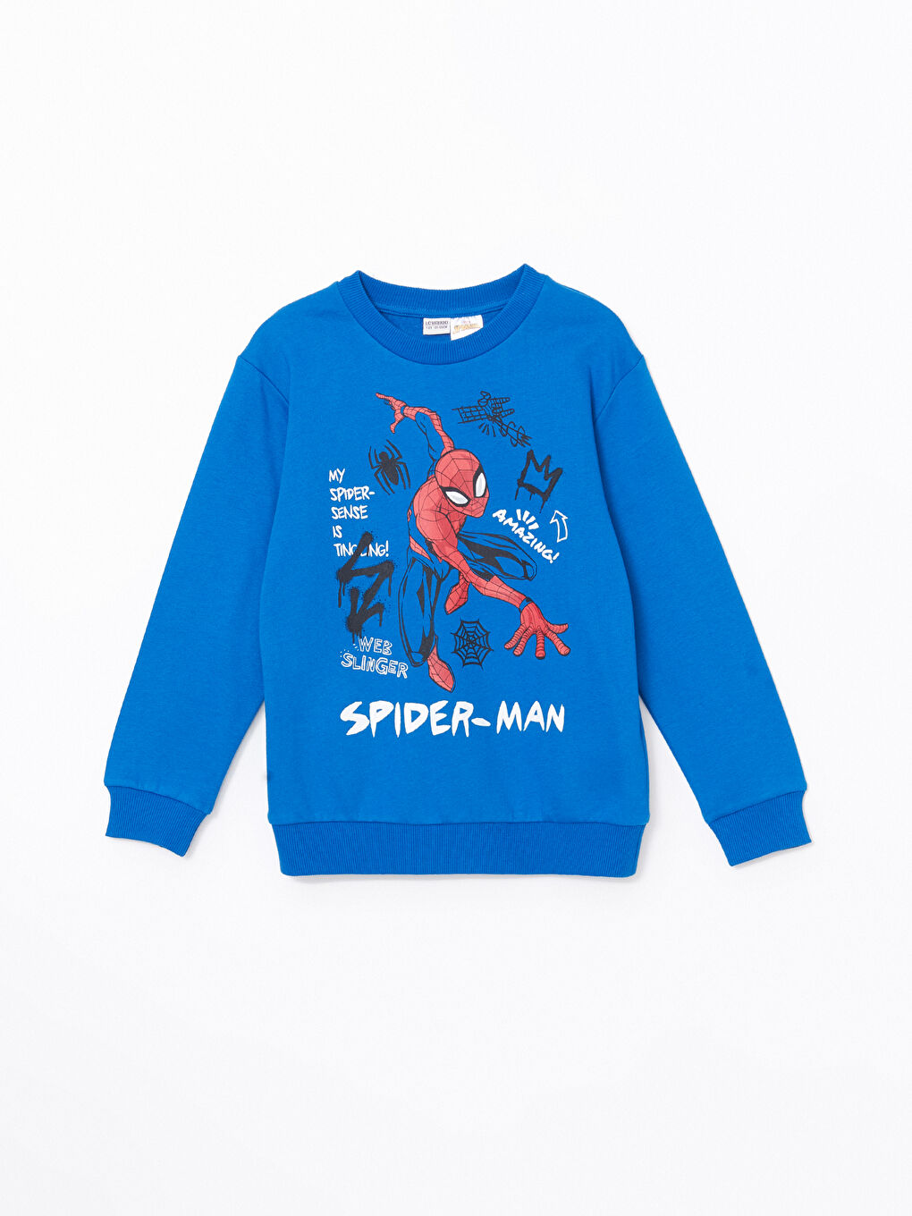 LCW Kids Orta Mavi Bisiklet Yaka Spiderman Baskılı Erkek Çocuk Sweatshirt