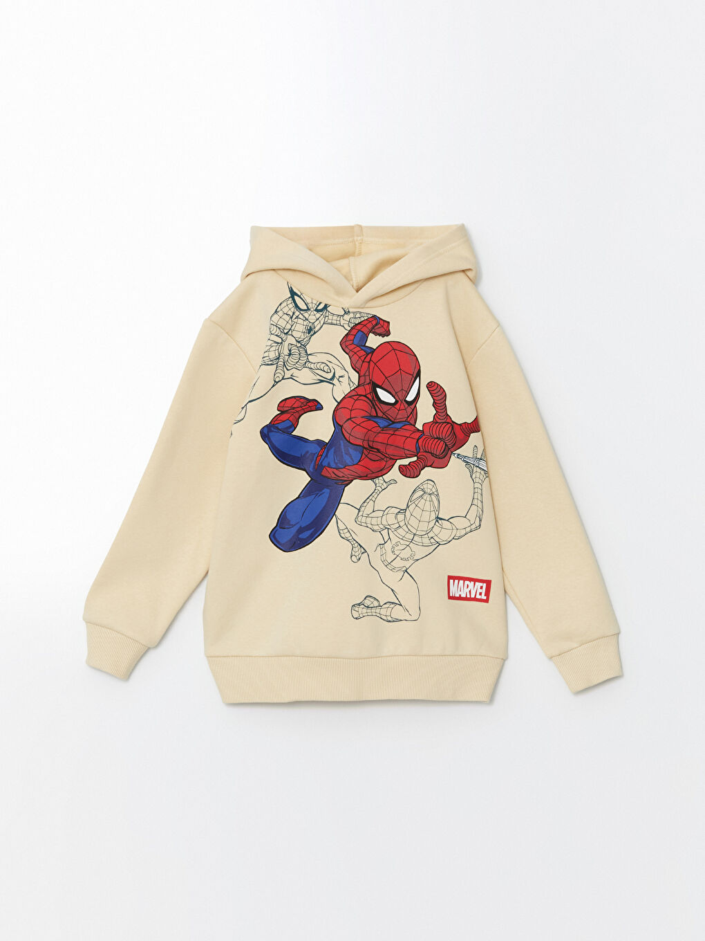 LCW Kids Bej Kapüşonlu Spiderman Baskılı Erkek Çocuk Sweatshirt