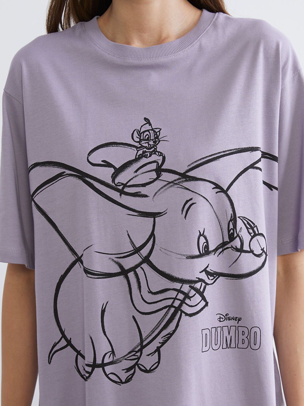 Lila Dumbo Baskılı Oversize Kadın Tişört-2