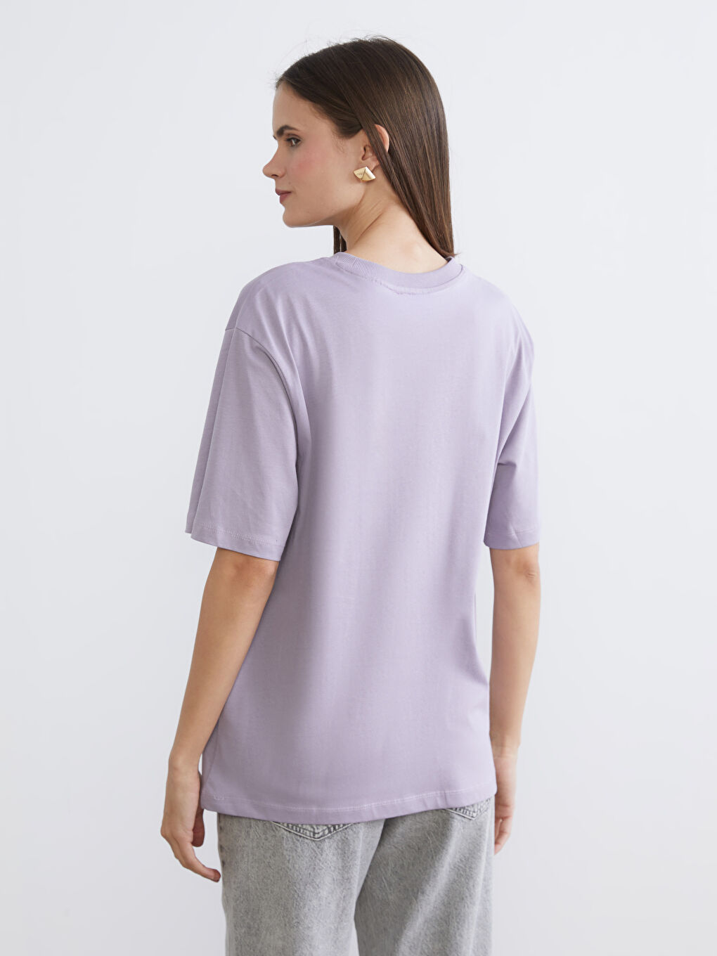 Lila Dumbo Baskılı Oversize Kadın Tişört-3