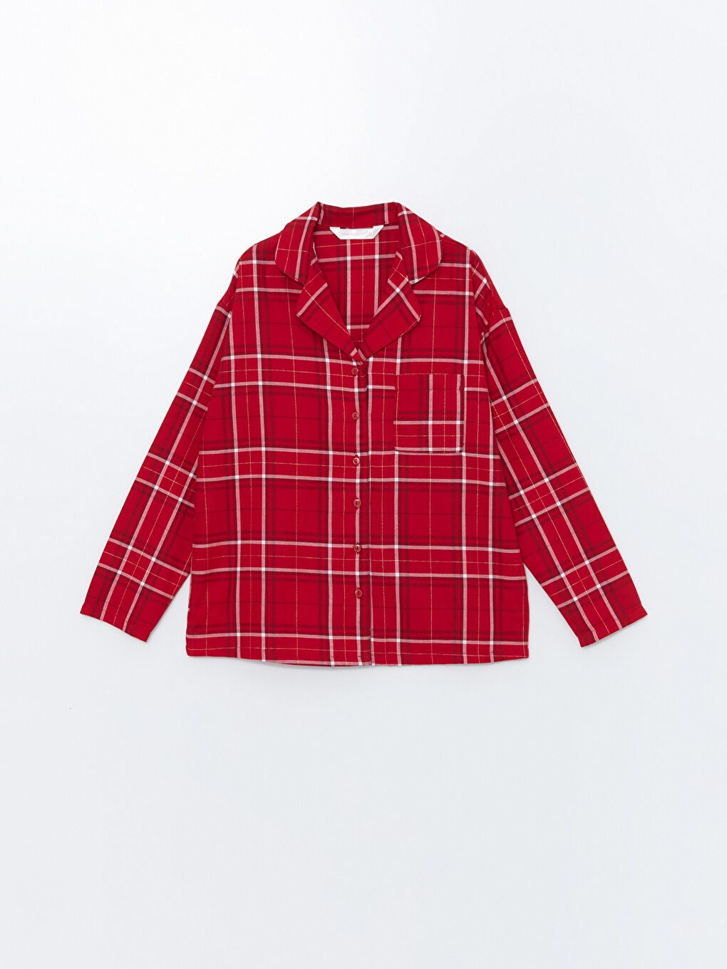 Kırmızı Gömlek Yaka Ekose Kadın Pijama Üstü-4