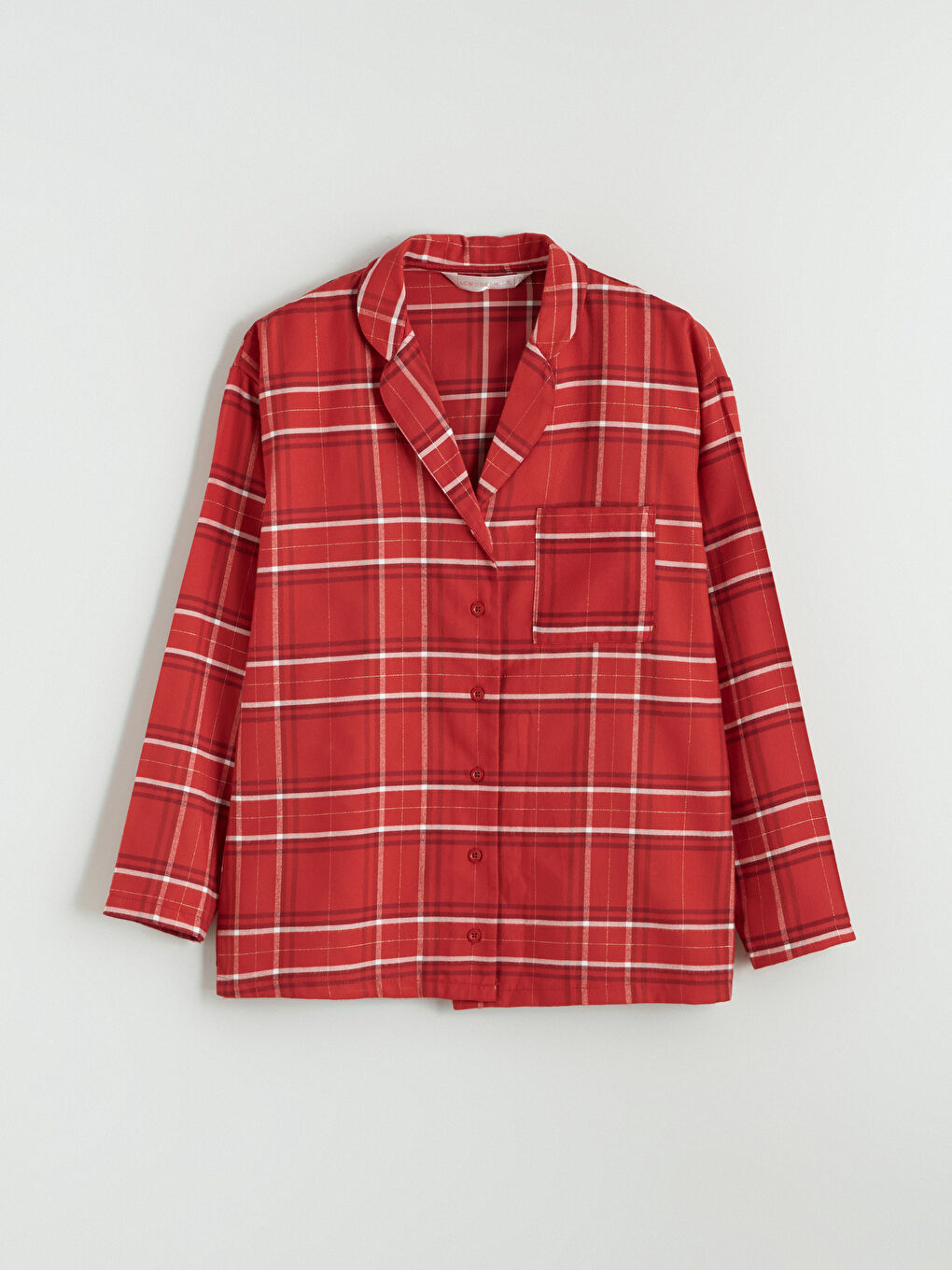 Kırmızı Gömlek Yaka Ekose Kadın Pijama Üstü-6