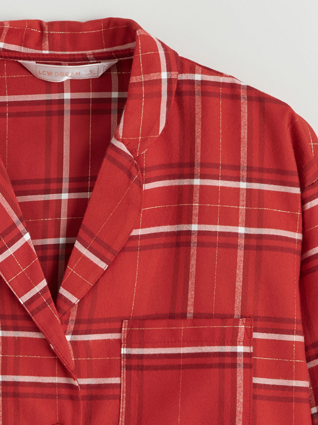 Kırmızı Gömlek Yaka Ekose Kadın Pijama Üstü-7