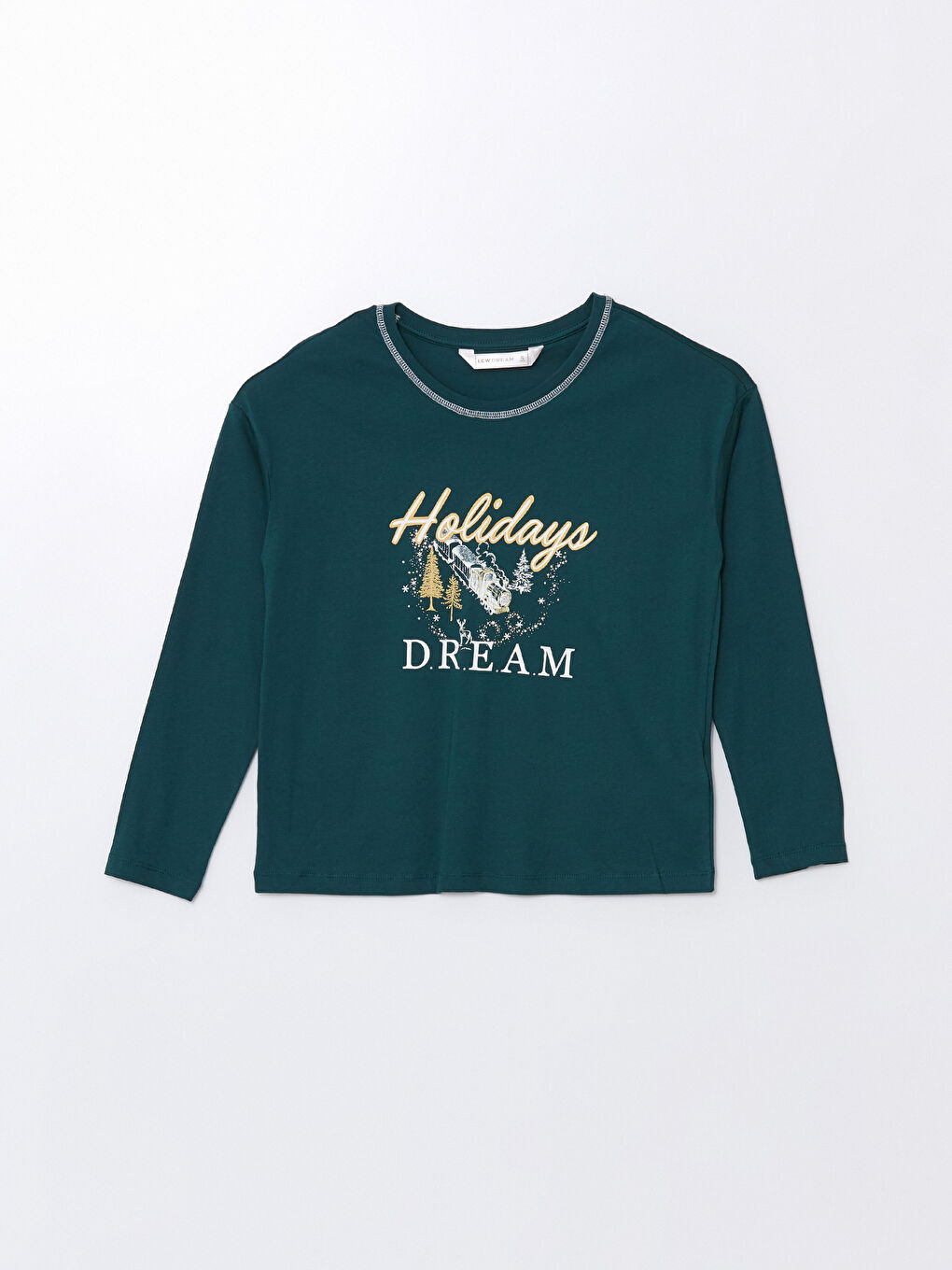 Yeşil Bisiklet Yaka Yılbaşı Temalı Kadın Pijama Üst