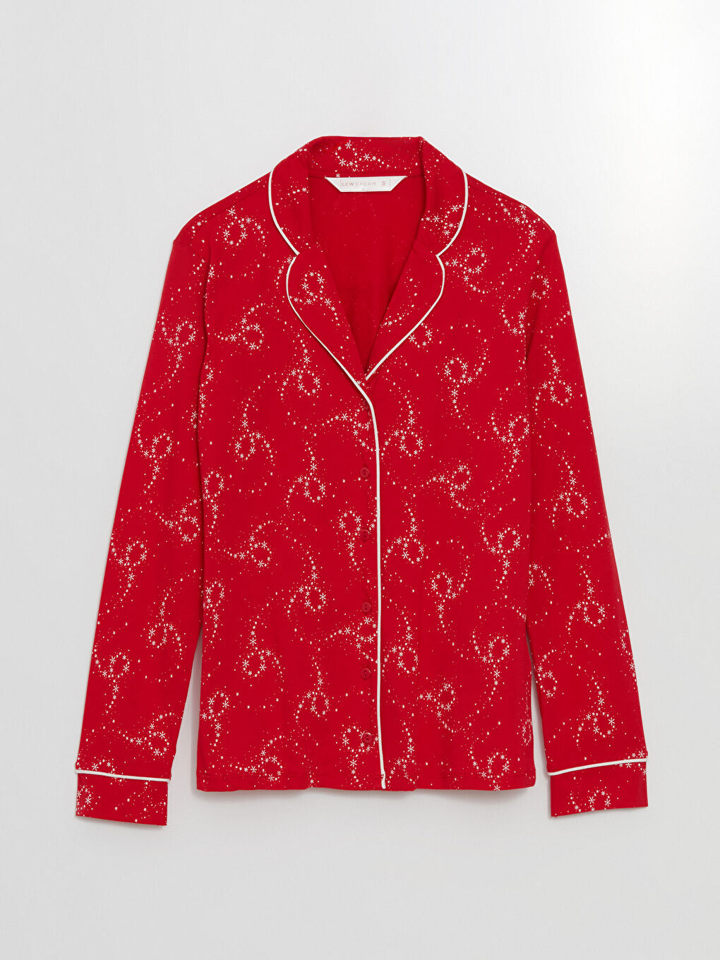 Kırmızı Gömlek Yaka Yılbaşı Temalı Kadın Pijama Üst