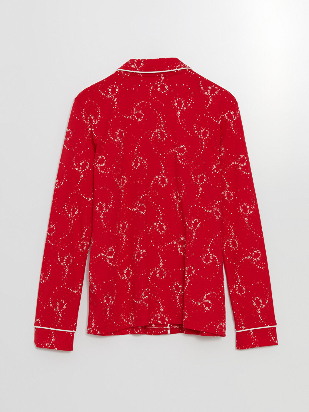 Kırmızı Gömlek Yaka Yılbaşı Temalı Kadın Pijama Üst-1