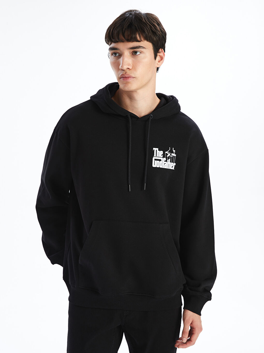 LCW Casual Yeni Siyah Uzun Kollu The Godfather Baskılı Erkek Hoodie - 3