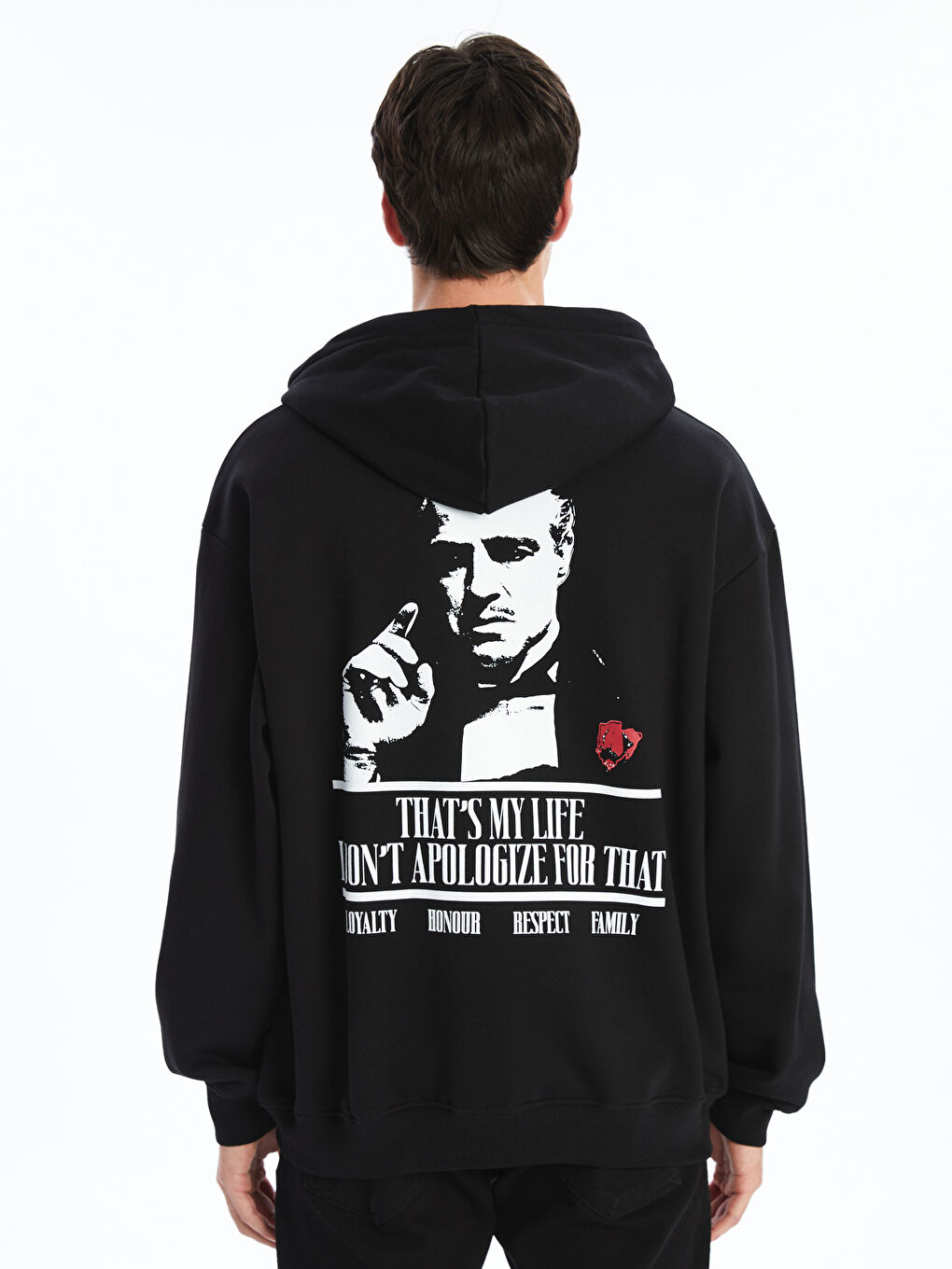 LCW Casual Yeni Siyah Uzun Kollu The Godfather Baskılı Erkek Hoodie - 4