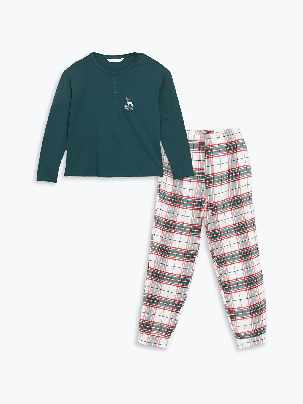 Ekru Bisiklet Yaka Yılbaşı Temalı Kadın Pijama Takımı-4