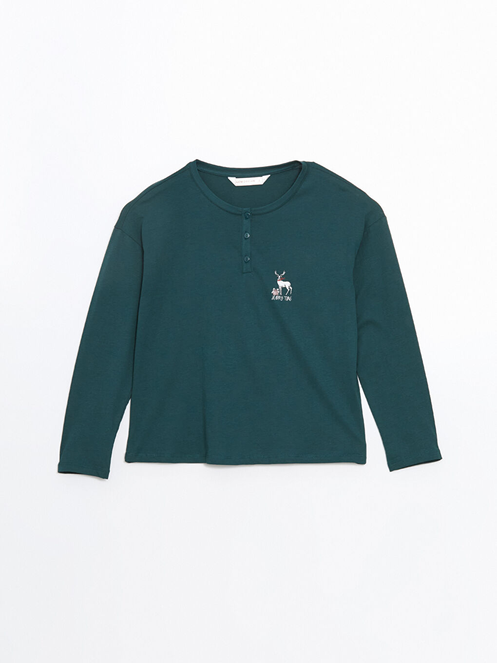 Ekru Bisiklet Yaka Yılbaşı Temalı Kadın Pijama Takımı-5