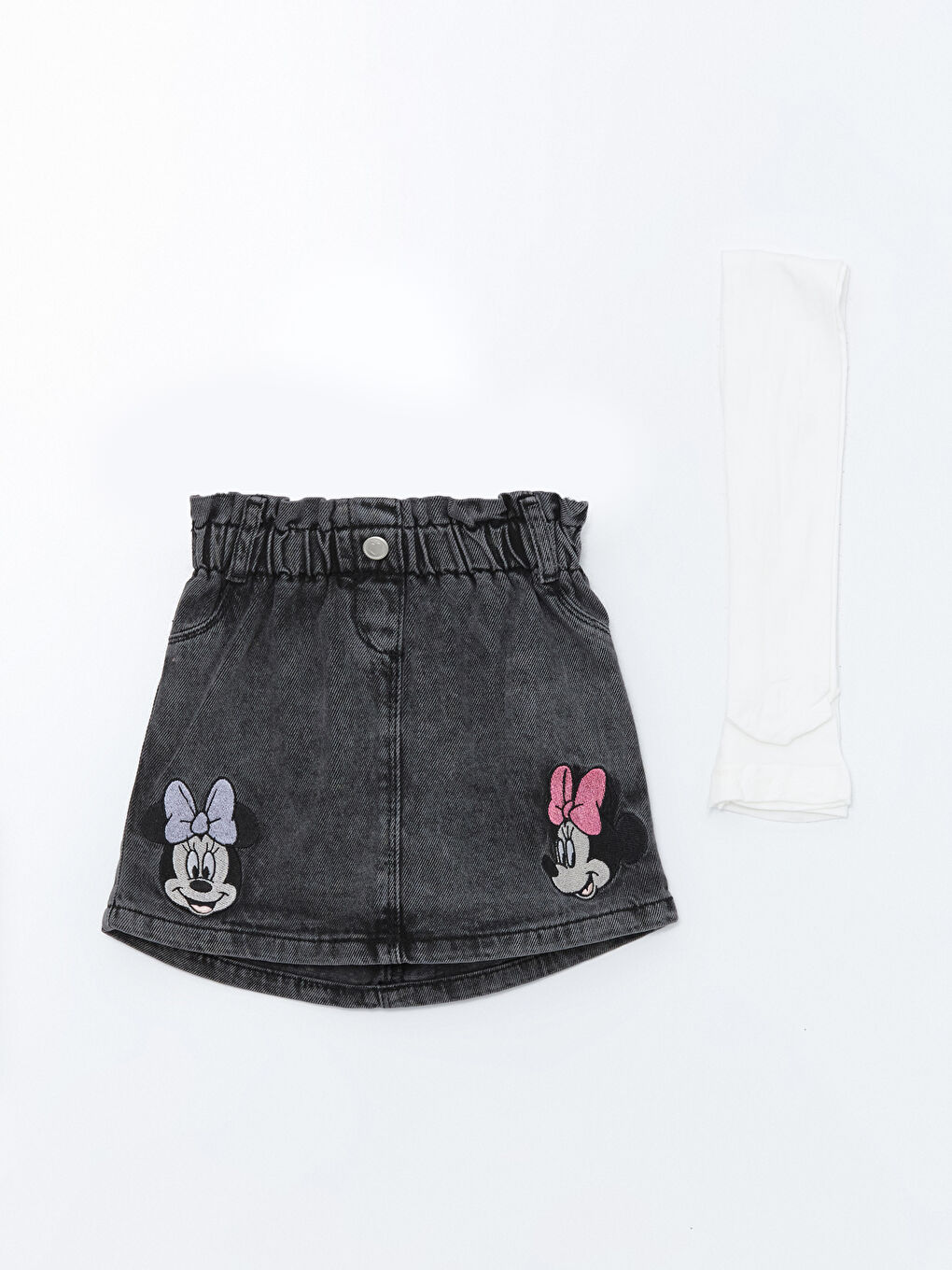 LCW Kids Siyah Asit Yıkamalı Beli Lastikli Minnie Mouse Baskılı Kız Bebek Jean Etek