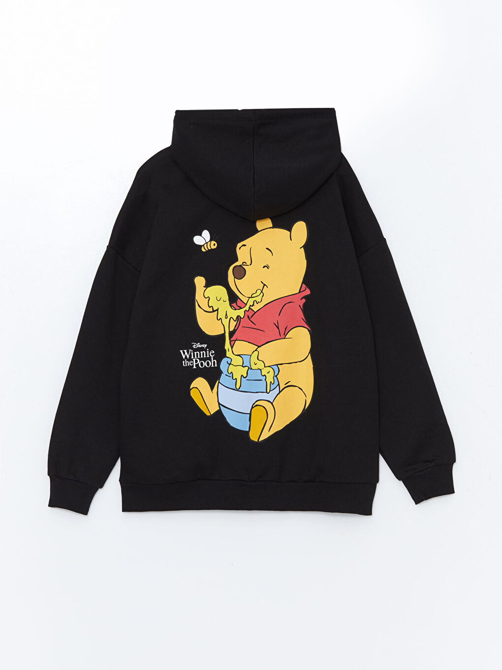 XSIDE Yeni Siyah Winnie the Pooh Baskılı Oversize Kadın Kalın Hoodie - 5