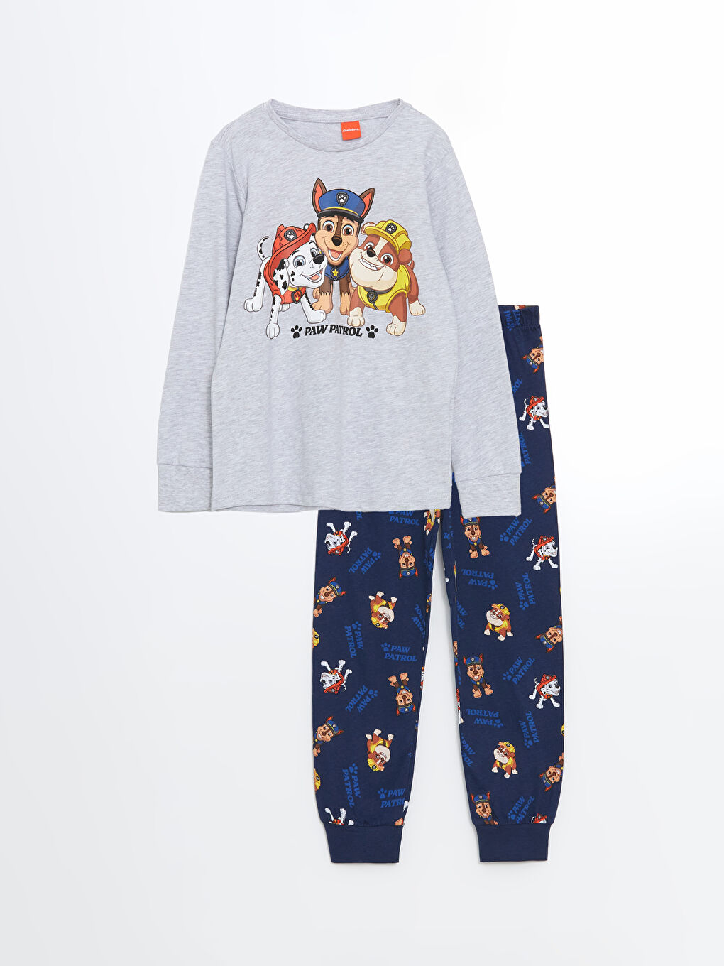 LCW Kids Açık Gri Melanj Bisiklet Yaka Paw Patrol Baskılı Erkek Çocuk Pijama Takımı