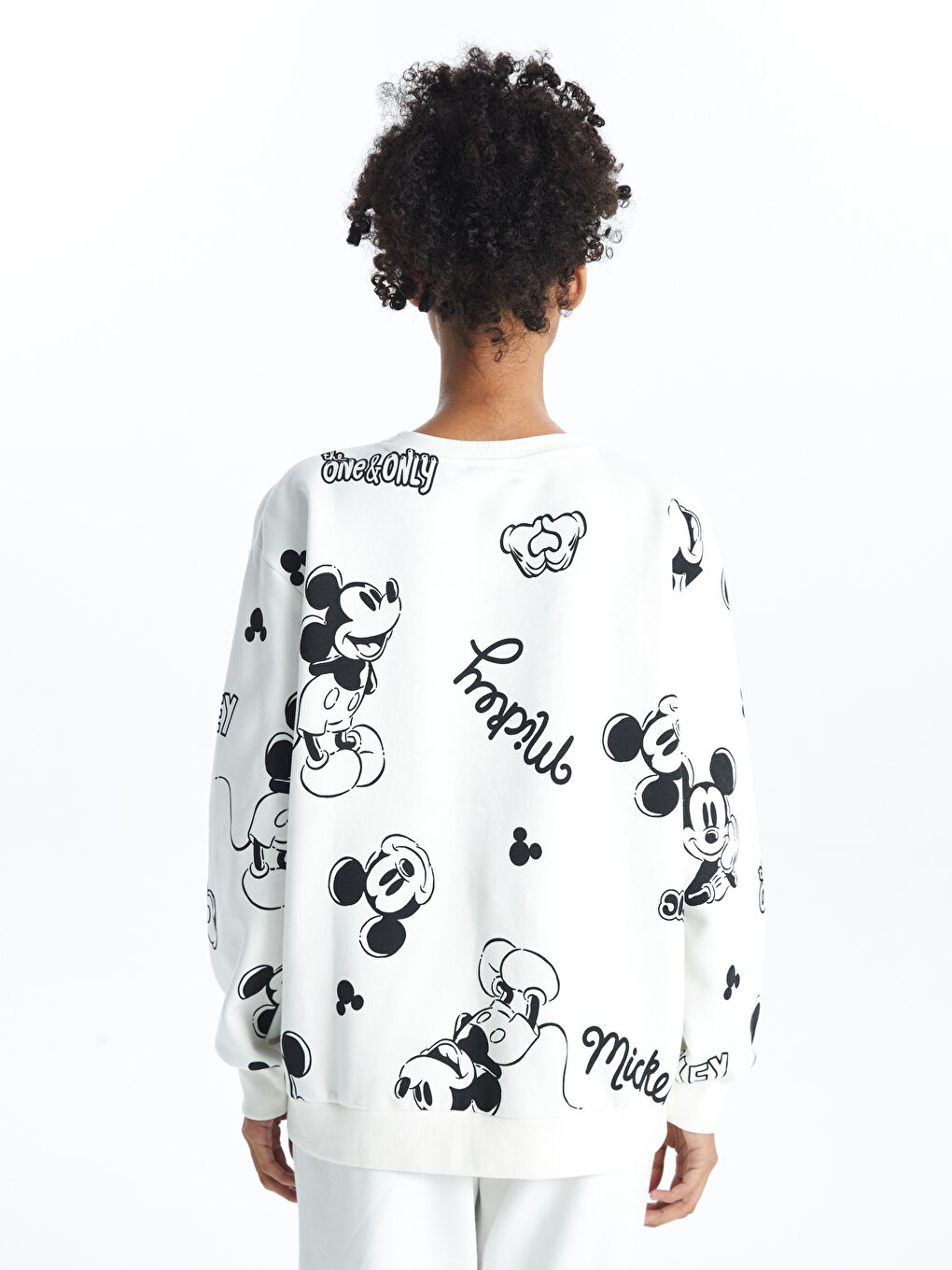 XSIDE Açık Bej Bisiklet Yaka Mickey Mouse Baskılı Kadın Kalın Sweatshirt - 3