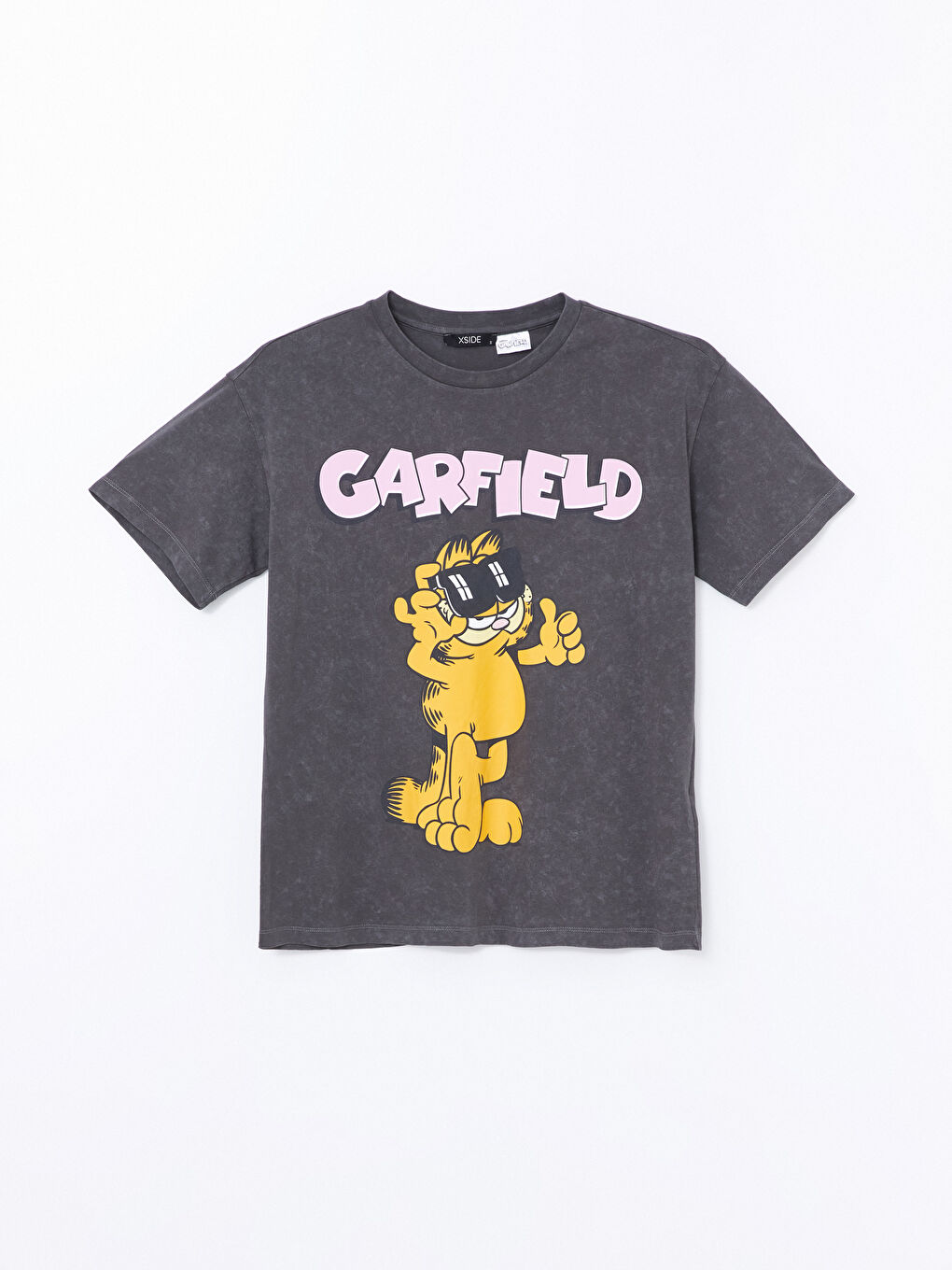 XSIDE Antrasit Bisiklet Yaka Garfield Baskılı Kadın Tişört - 4