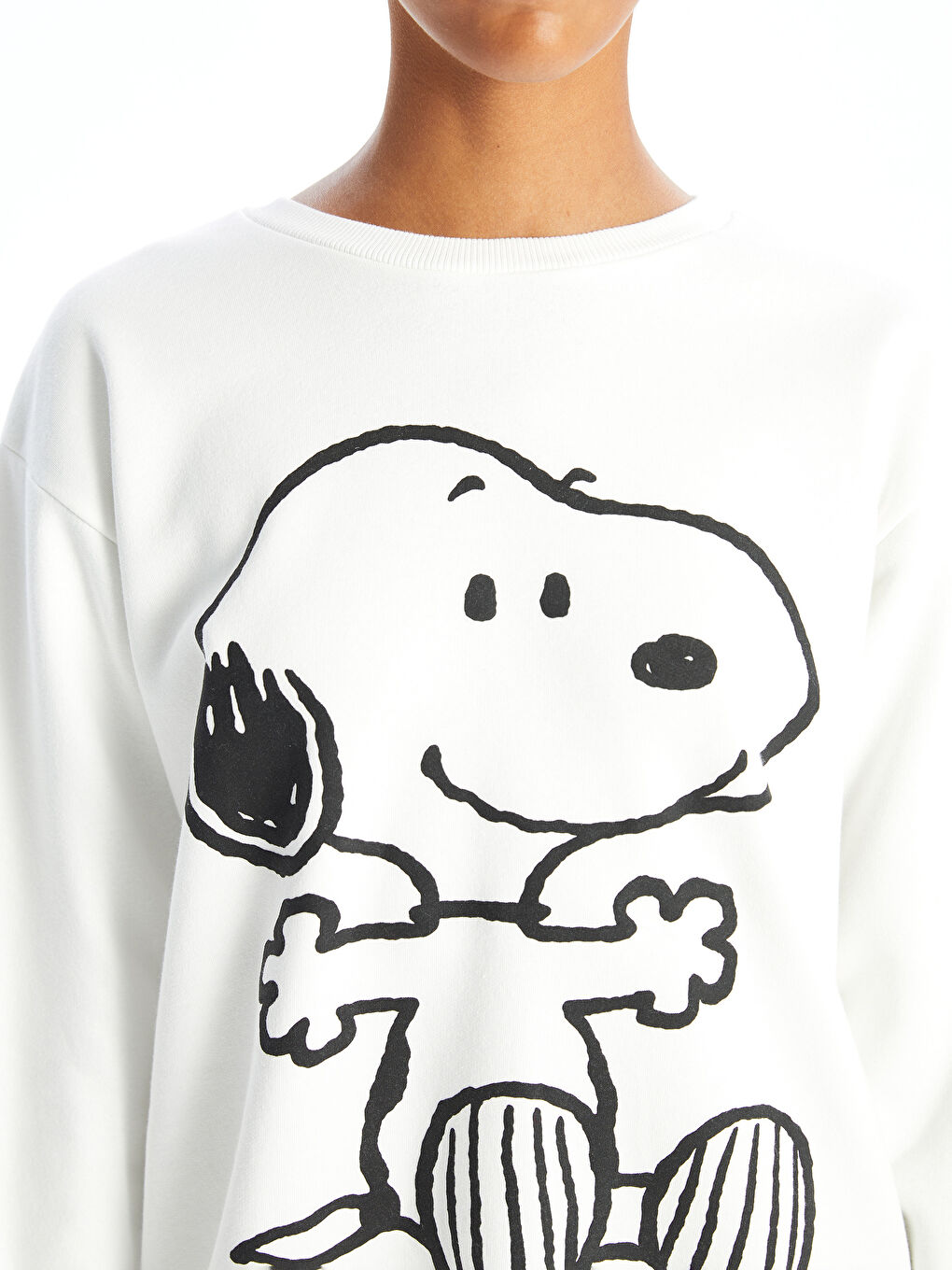 XSIDE Ekru Bisiklet Yaka Snoopy Baskılı Oversize Kadın Kalın Sweatshirt - 2