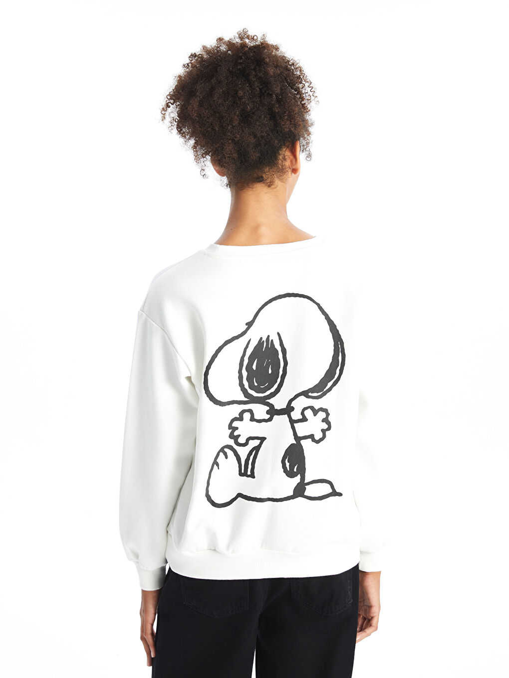 XSIDE Ekru Bisiklet Yaka Snoopy Baskılı Oversize Kadın Kalın Sweatshirt - 3