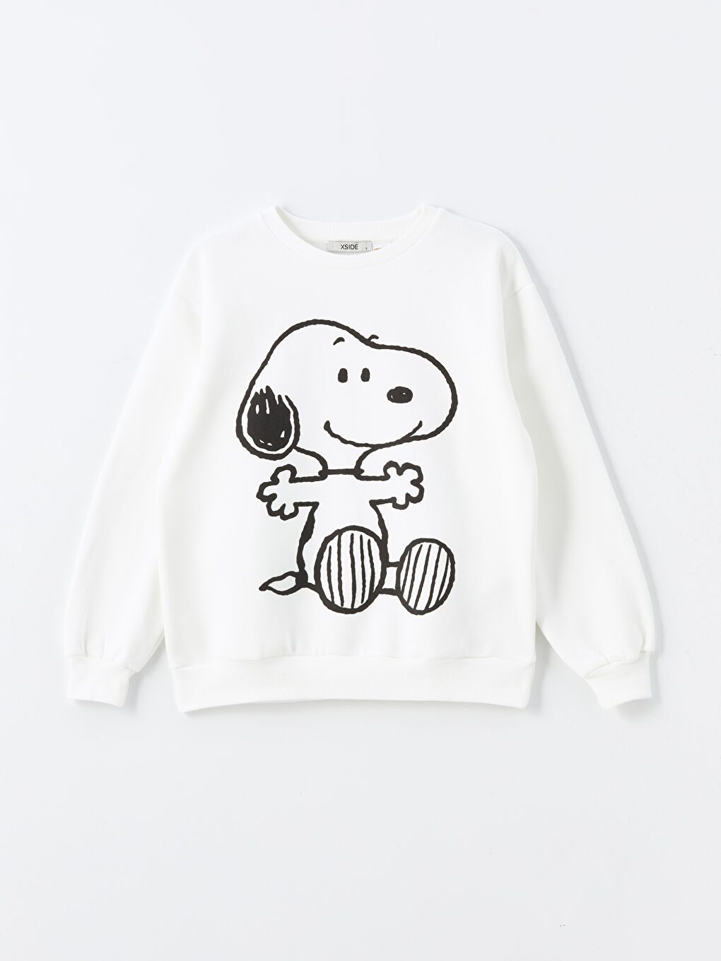 XSIDE Ekru Bisiklet Yaka Snoopy Baskılı Oversize Kadın Kalın Sweatshirt - 4